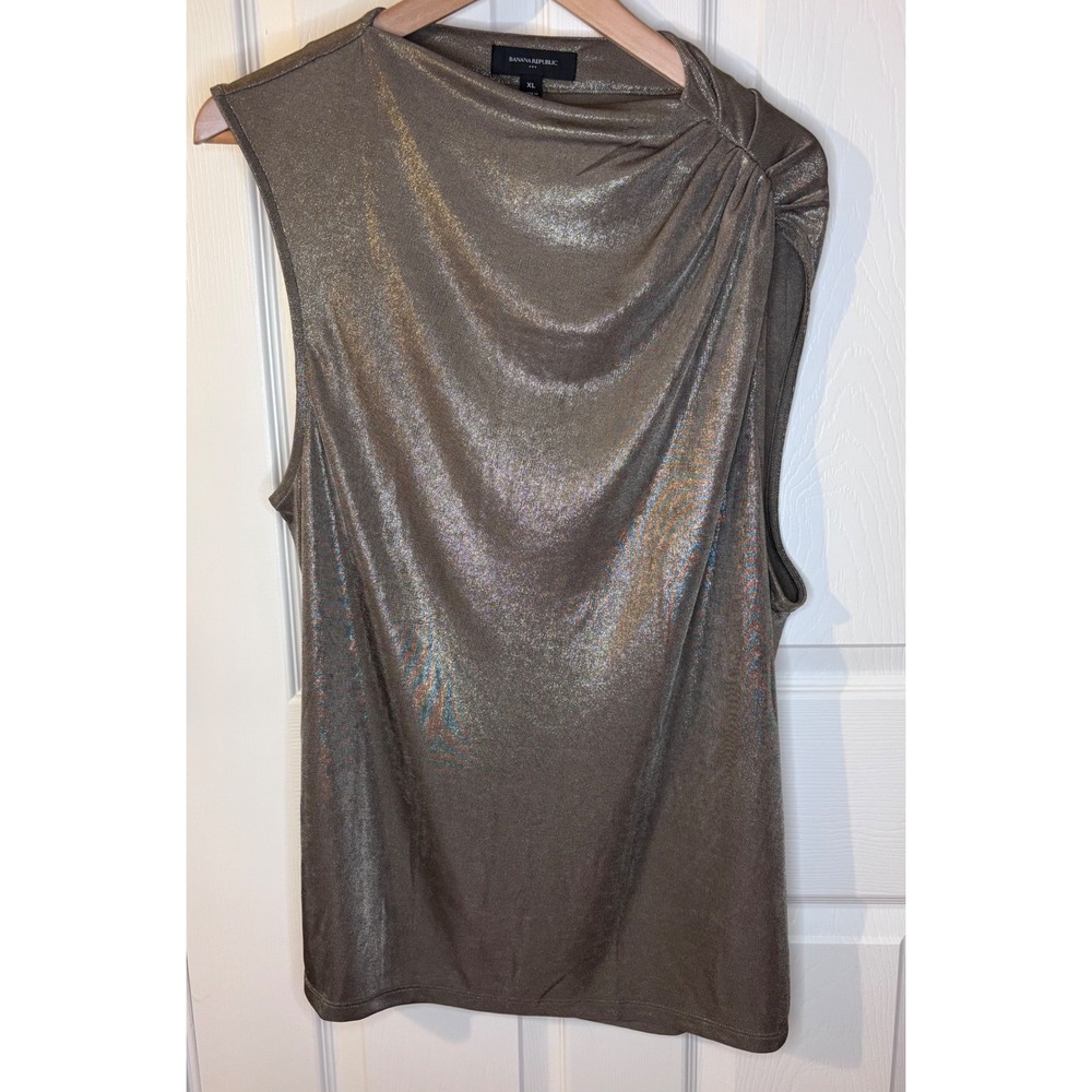 Banana Republic Metallic Draped Asymmetric Sleeveless Top Bronze Gold XL NWT